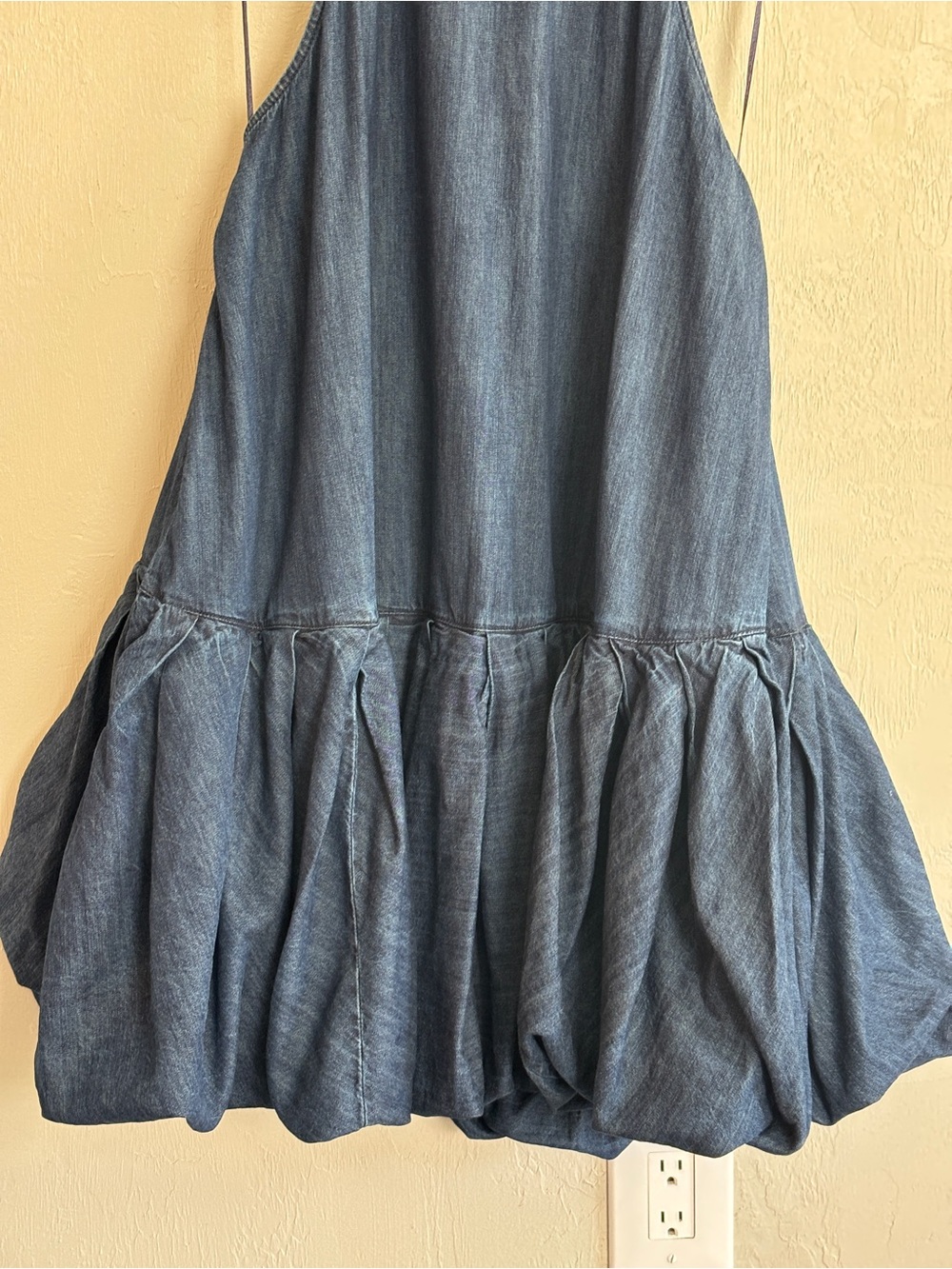 Free People Large Dark Denim Backless Halter Bubble Tent Dress Pockets Cotton - Picture 5 of 16